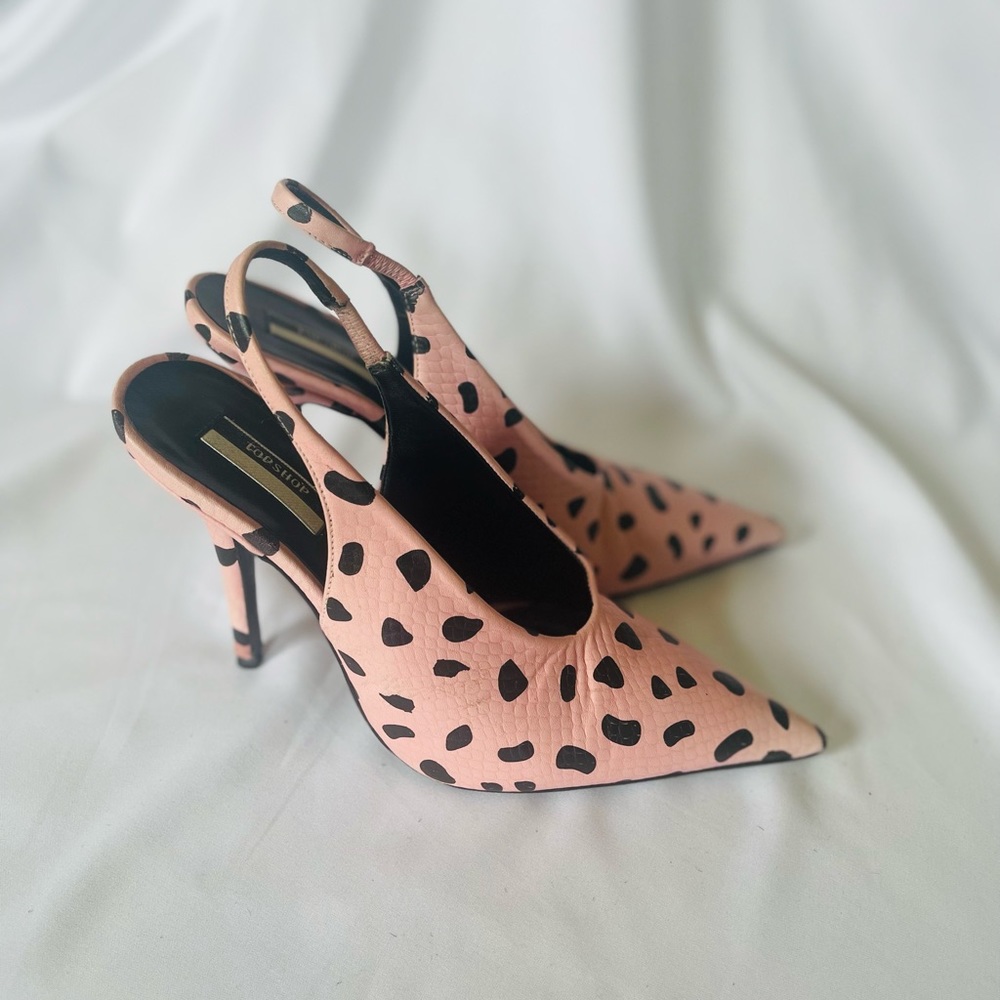 Pink TOPSHOP Leopard  Leather sling back heels